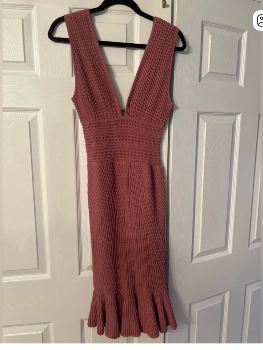 Ronny Kobo Collection Ribbed V-Neck Midi Dress in Rose